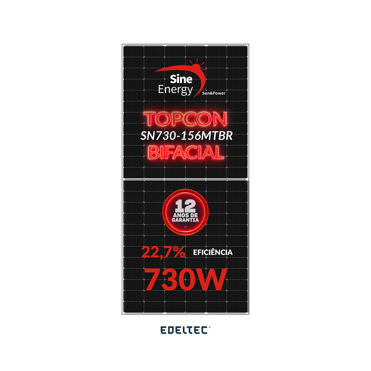 Modulo solar sine energy 730w sn-730-156mtbr 156 cells topcon bifacial - 612 un/cntr