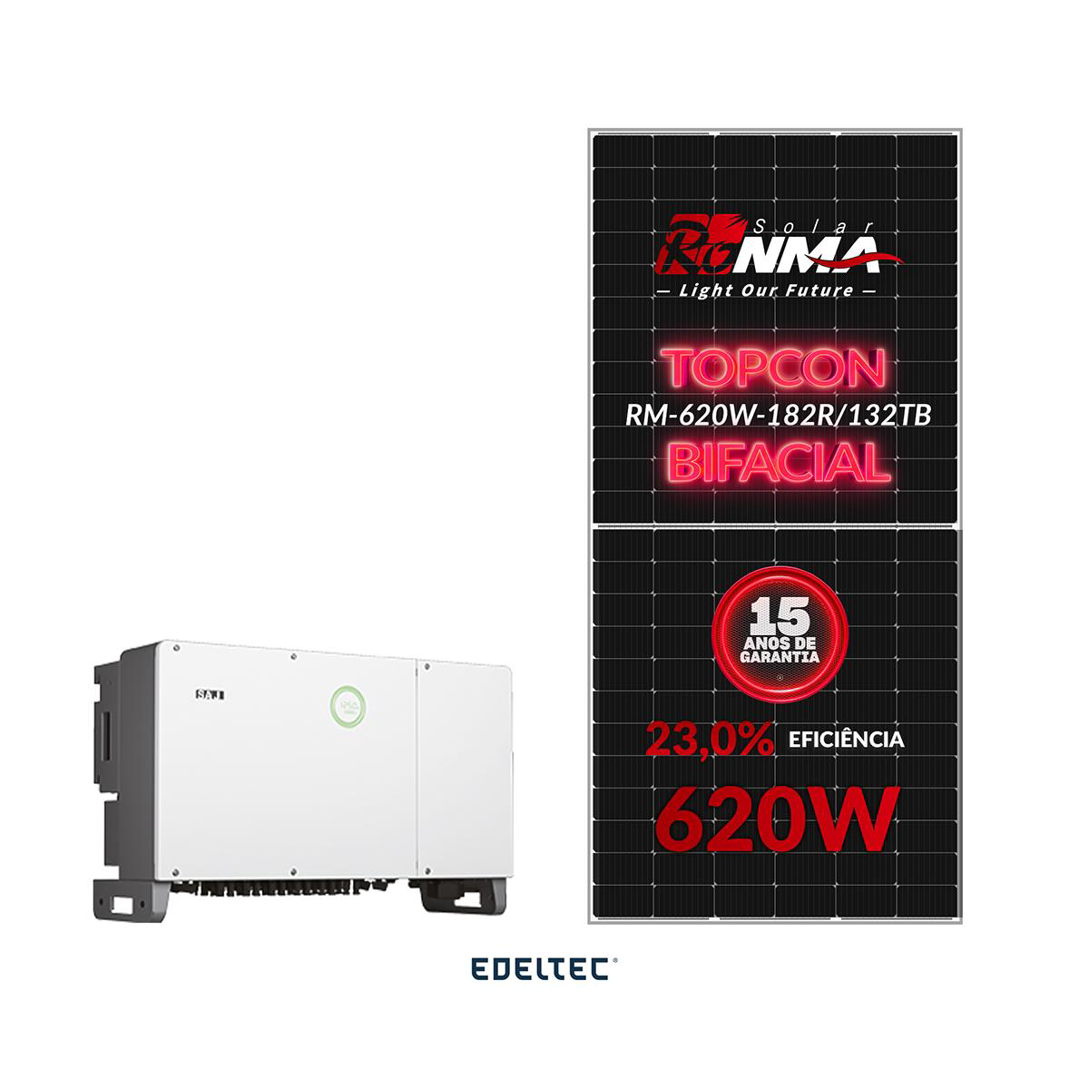 Gerador edeltec solar saj 131,44 kwp tri. 220v metalico (75k/620w bifacial)