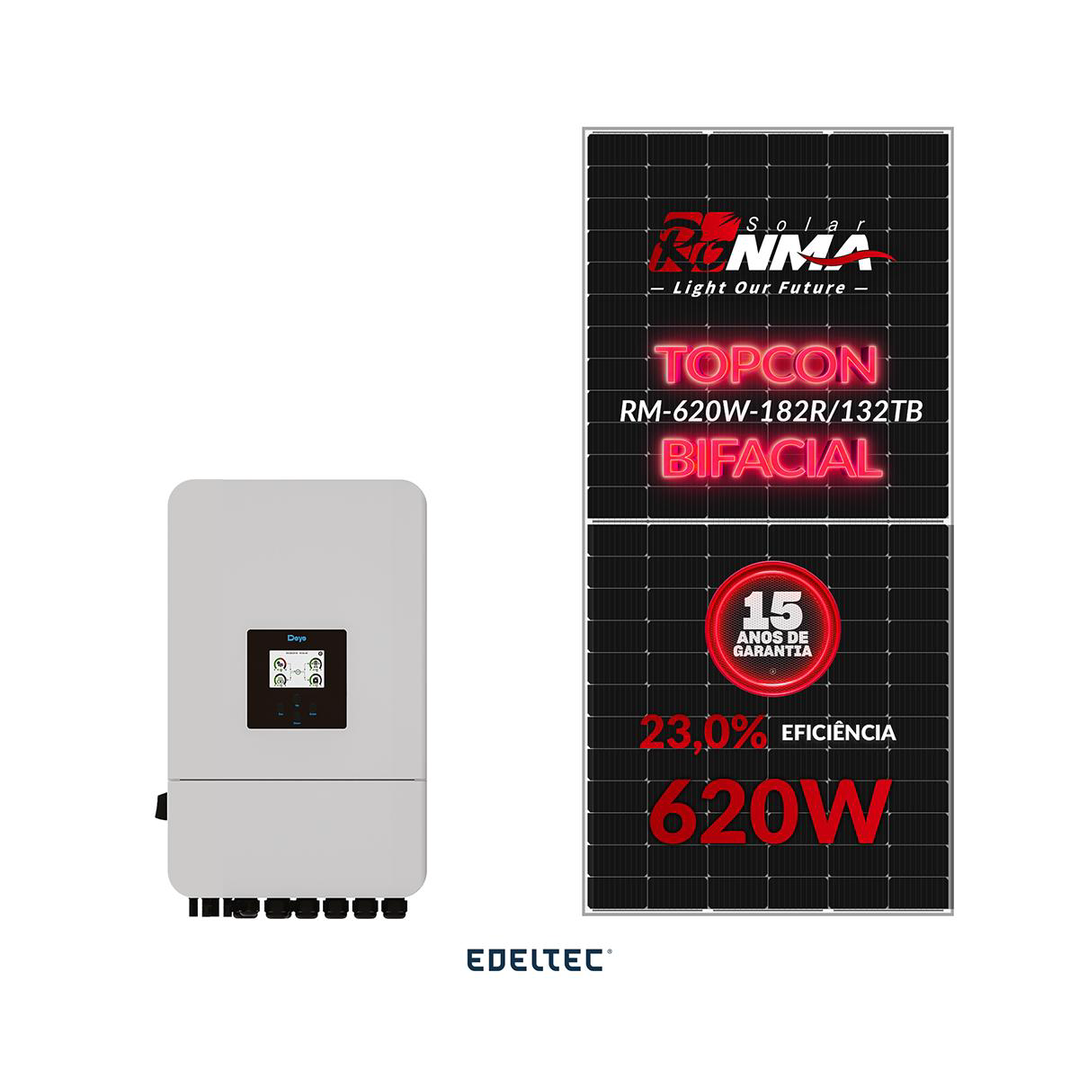 Gerador edeltec solar hibrido deye 29,76 kwp tri. 380v metalico (25k/620w bifacial)