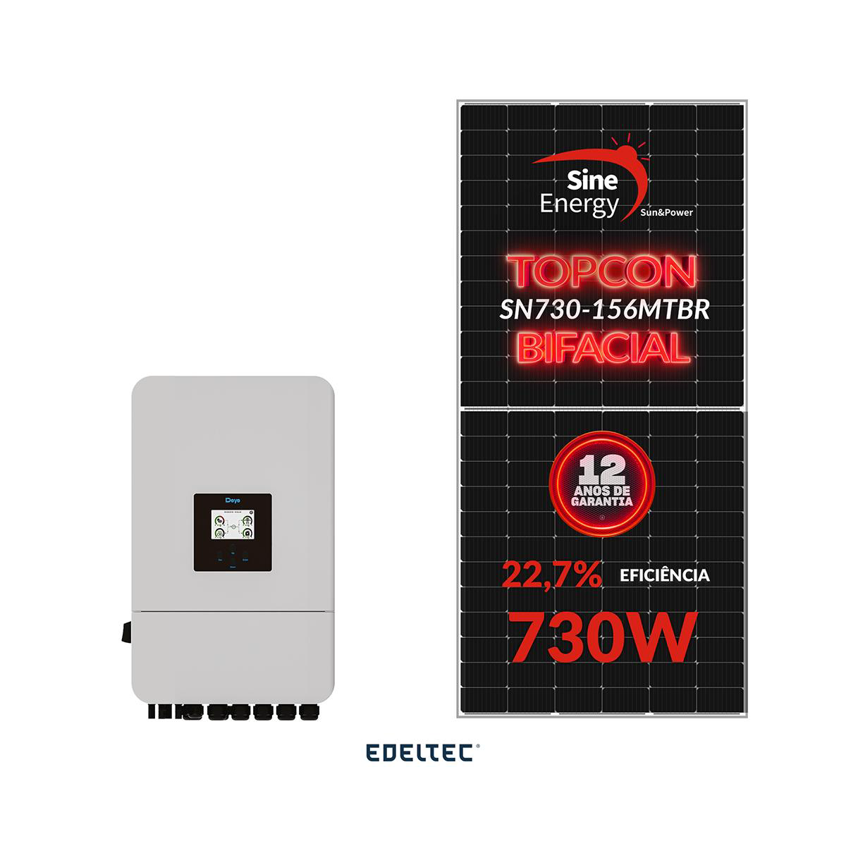 Gerador edeltec solar hibrido deye 15,33 kwp tri. 380v colonial (15k/730w bifacial)