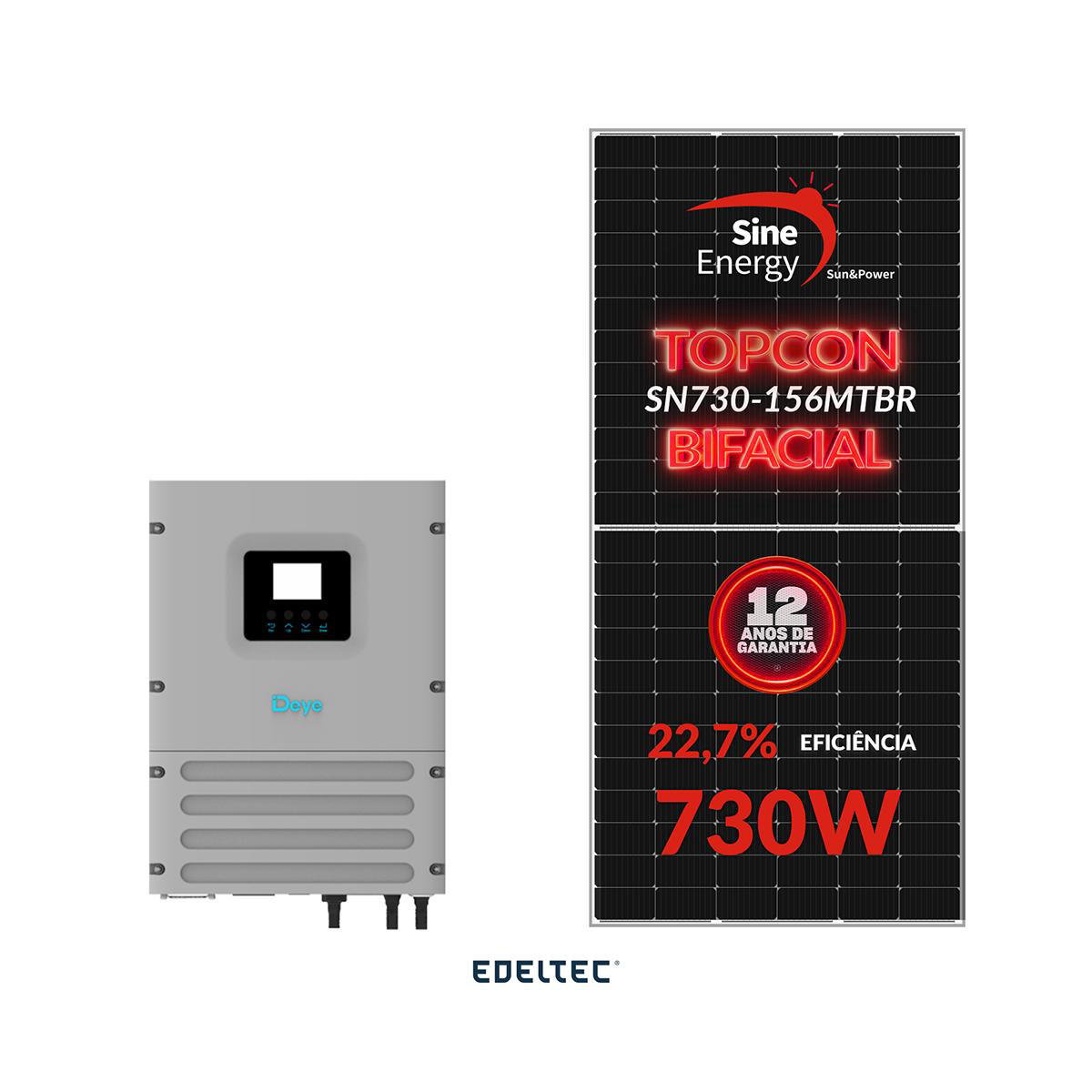 Gerador edeltec solar hibrido off grid deye 4,38 kwp mon. 220v metalico (3.6k/730w bifacial)