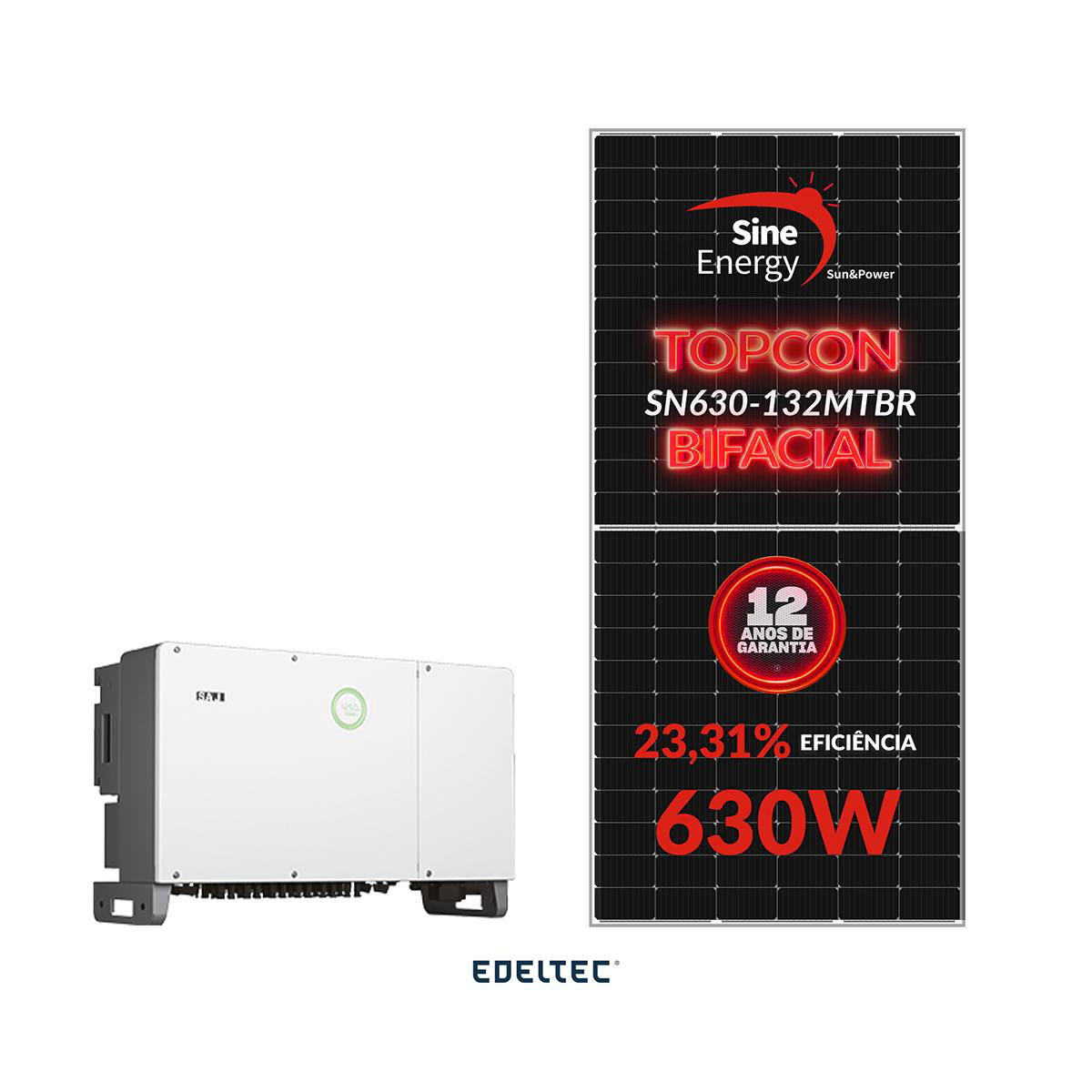 Gerador edeltec solar saj 133,56 kwp tri. 220v metalico (75k/630w bifacial)