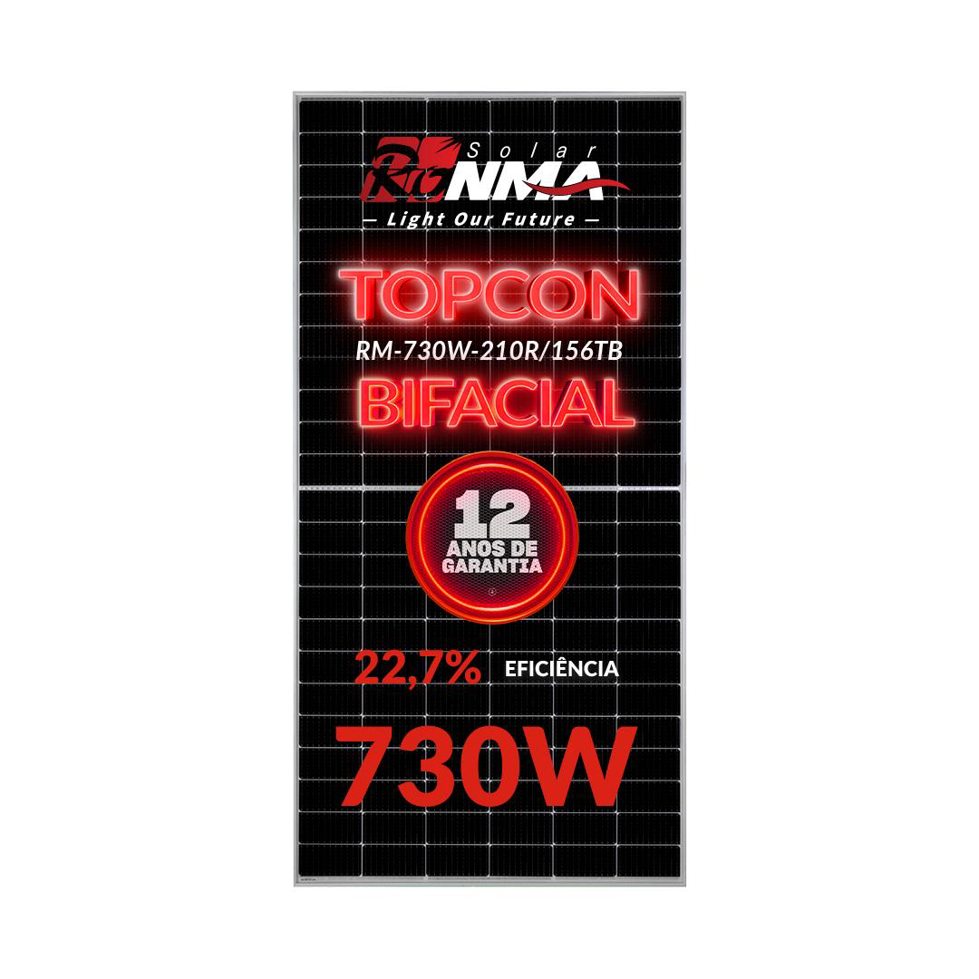 Modulo solar ronma 730w rm-730w-210r/156tb 156 cells topcon bifacial black frame - 594 un/cntr